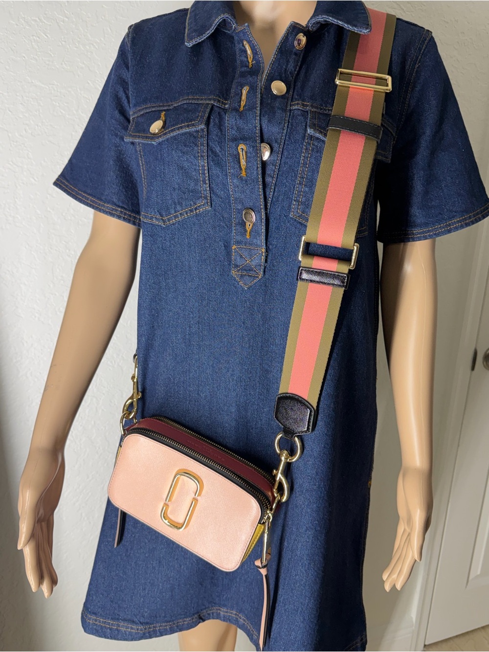 Marc Jacobs Pink and Yellow Snapshot Crossbody with Branded Strap - Picture 2 of 6